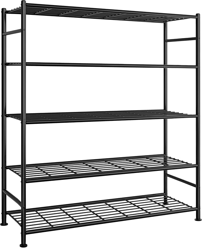 Sakugi Storage Shelves - 5 Tier Shelf Organizer, Heavy Duty Garage Shelving Unit with Leveling Feet, Stable Metal Shelves Organizer for Pantry, Kitchen and Closet, 47.3" W x 12.6" D x 60.8" H, Black