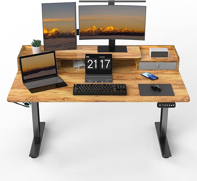 ExaDesk 55 x 30 Inch Electric Standing Desk with 2 Drawers, Adjustable Height Widened Stand Up Desk with Storage, Sit to Stand Ergonomic Workstation for Home Office, Light Rustic