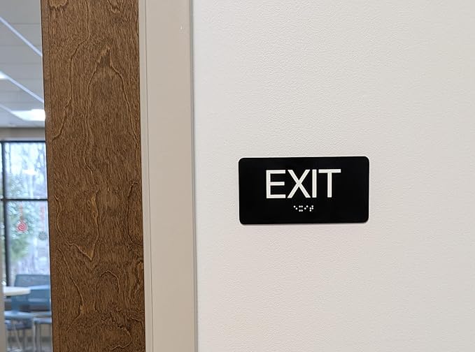 NAP TAGS Exit Sign ADA Compliant with Braille – Black Tactile Exit Sign 6" x 9", Indoor, Easy Installation, Made in the USA
