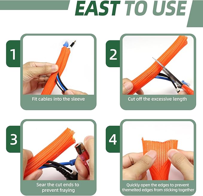 Split Wire Loom Tubing, Cable Protector Sleeve, Braided Cable Management for TV/Computer/Home Theater/Engine Bay, Cord Protectors from Pets No Chew (Orange, 1"-10ft)