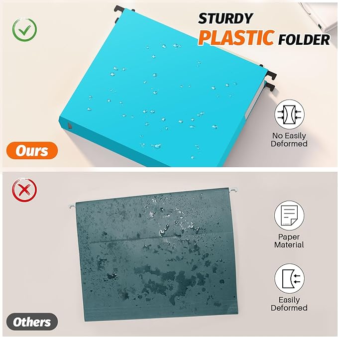 Shutex Extra Capacity Plastic Hanging File Folders,12 Pack Reinforced Expanding Hang Folder Letter Size,Accordian Pocket,Heavy Duty 2 Inch Expansion, Hard Hanging Folder Organizer for Office Home,Blue