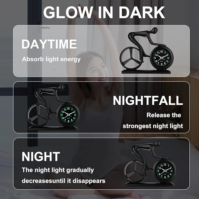 CIGERA Racing Bicycle Desk Alarm Clock Battery Operated, Glow-in-The-Dark Dial, Silent Non-Ticking | Unique Cycling Gift for Cyclists, Students, Teachers | Office, Desk, Shelf Decor