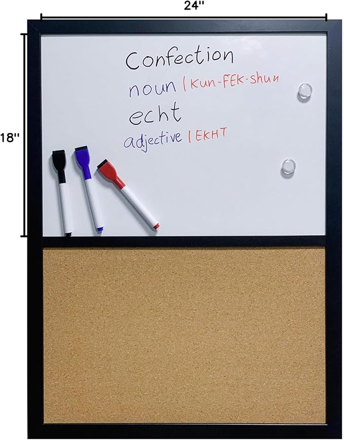 Combination Board Magnetic Dry Erase Board & Corkboard,24''x18'' Combo Board, Black Frame