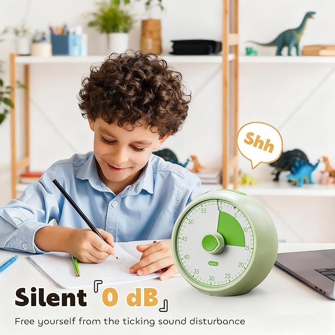 Visual Timer for Kids 60-Minute Countdown Timer with Optional Alarm, Focus Tool for ADHD & Autism, Time Management for Homework, Chores, Office, Kitchen, Teaching & Study Routines (Light Green)