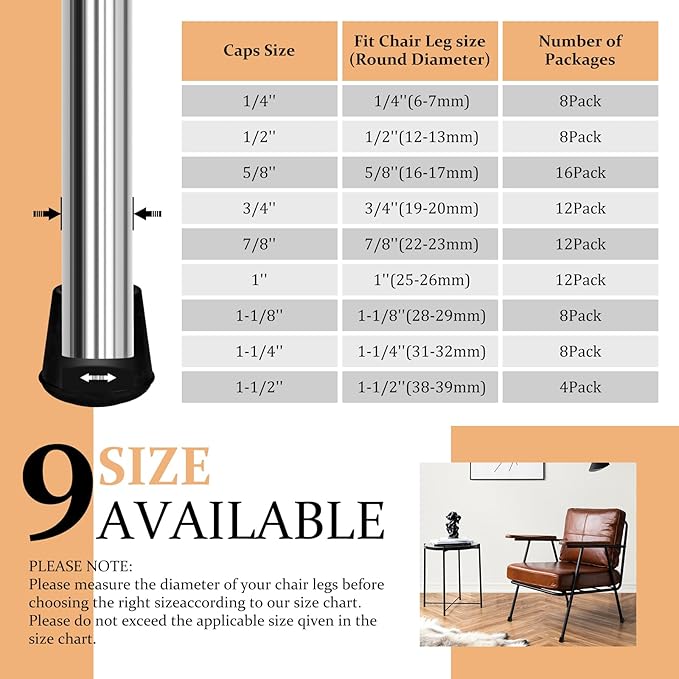 3/4" Round Rubber Chair Leg Tips Caps, Chair Leg Floor Protectors, Non-Slip Chairs Legs Caps, Stool Feet Protectors Cap, Folding Metal Chairs Legs Tip Replacement (Black, 24 Pack)