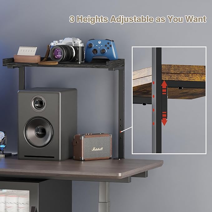 ART-GIFTREE Clamp On Desk Shelf 2-Tier, 16.5 in Wood Shelving Unit for Office Desk/Gaming Accessories, Tabletop Book Storage Rack, Shelf for Top of Desk, Black