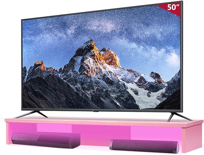 Qupui TV Riser Stand with LED Lights, 42.5in Super Large Monitor Stand with Phone Tablet Holder, Tabletop TV Stand Riser for Desk, Desktop Organizer for Computer, TV, Laptop, Printer