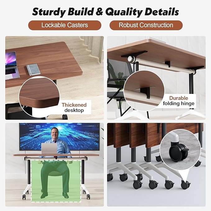 Goakwwuz Conference Room Table, Folding Conference Tables,Thicken Grey Tabletop,Flip Top Wooden Seminar Meeting Room Table for Conference Room Offices (2, Walnut, 47.2“)