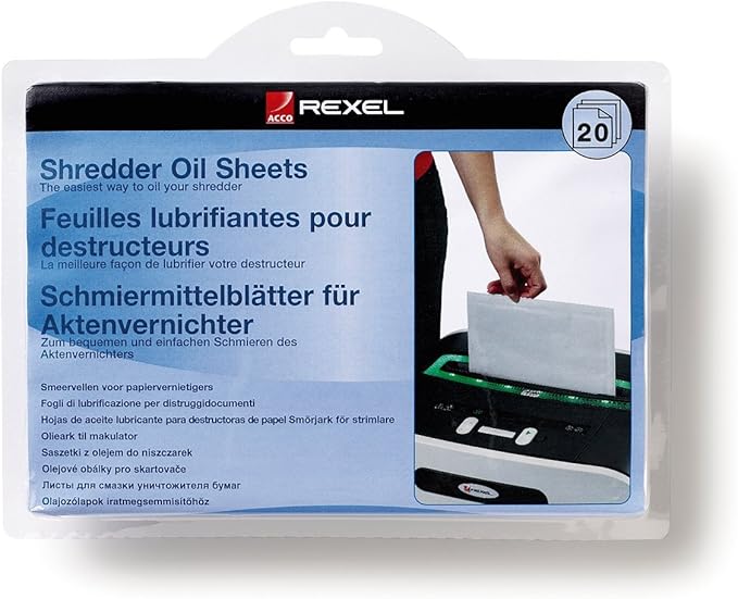 Rexel Shredder Oil Sheets, Pack of 20, A5 Size, Shredder Maintenance, 2101949, White