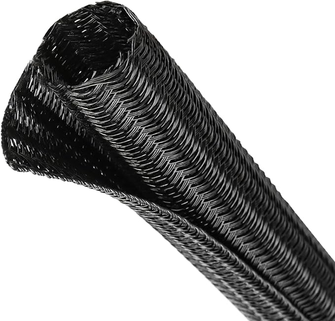 Split Wire Loom Tubing, Cable Protector Sleeve, Braided Cable Management for TV/Computer/Home Theater/Engine Bay, Cord Protectors from Pets No Chew (Black, 3/8"-25ft)
