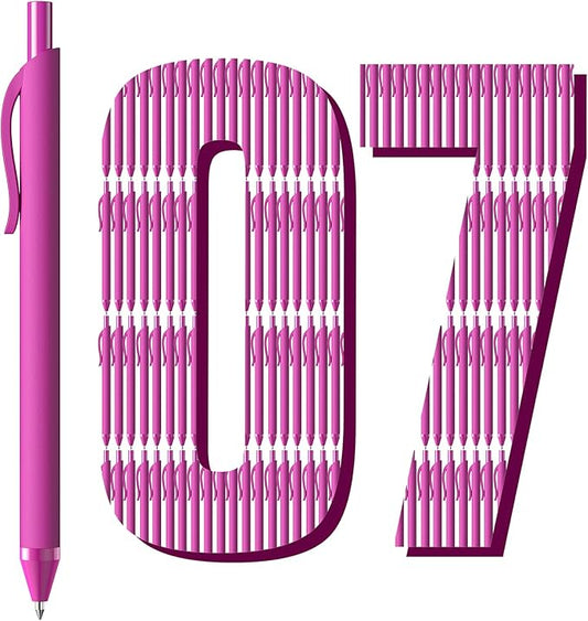 JIMMIDDA Ballpoint Pens Bulk - 107 Pcs Black Ink Pens in Bulk | 1.0 Medium Point Smooth Writing, Retractable No Bleed Ball Point Pen for Men Women (Pink Barrel)