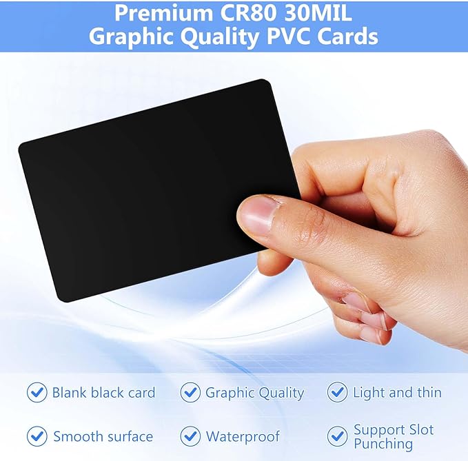 500 Pack - Premium Blank PVC Cards for ID Badge Printers - Premium Quality Black CR80 30 Mil (CR8030) by KLMNDUO - Compatible with Most Photo ID Badge Printers(Black)