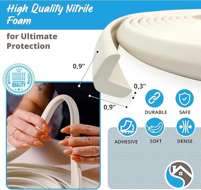 Furniture Edge Guards | 16ft Protective Protective Foam Cushion | Baby Child Proofing Set NonToxic and Safe for Table, Fireplace, Countertop | Beige