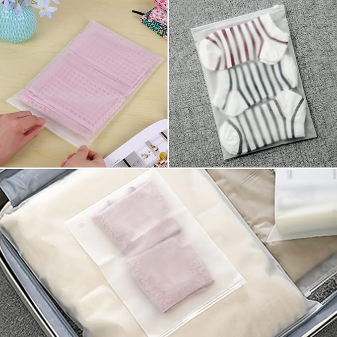 Svaldo T-Shirt Bags for Packaging, 100PCS 8x12 Inch Frosted Poly Plastic Packaging Bags, 3 Mil Apparel Business Packing Bag with Resealable Zip Lock for Storing Underwear Leggings Panties Toiletries