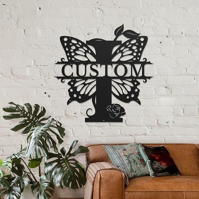 Personalized Custom Letter Name metal Signs,Custom Black Letter Monogram Wall Art Decor,Metal Signs Plaques Outdoor wall Decorative Signage (I)
