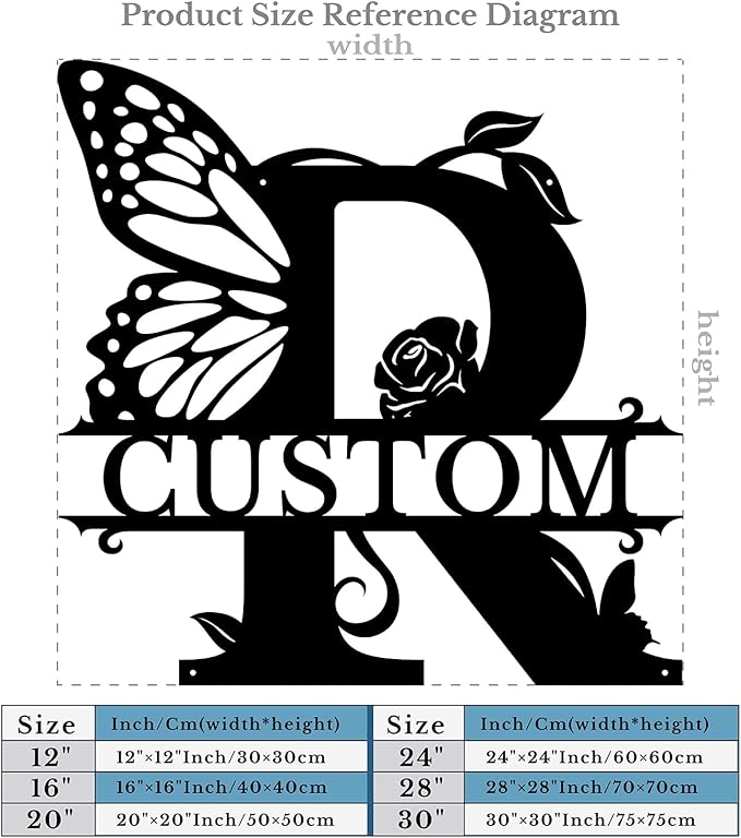 Personalized Custom Letter Name metal Signs,Custom Black Letter Monogram Wall Art Decor,Metal Signs Plaques Outdoor wall Decorative Signage (R)