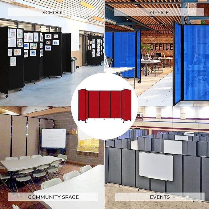 Versare Room Divider 360 Portable Wall Partition | Folding Panels | Large Freestanding Divider | Locking Wheels | Temporary Room Separator | 14' x 7'6'', Blue Spruce
