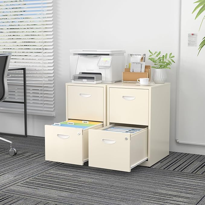 SteeLoong 2 Drawer File Cabinet with Lock,Metal File Cabinets for Home Office,Two Drawers Cream Filing Cabinets for Home Office, Office File Cabinets for Hanging Letter,Easy Assemble