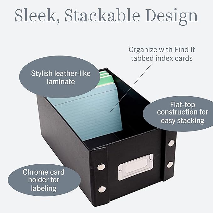 Snap-N-Store Index Card Holder Storage Box - Collapsible Organizer Box fits 1100 Flash Cards - Business, Recipe, or Note Card - 4 x 6, 1 Pack, Black