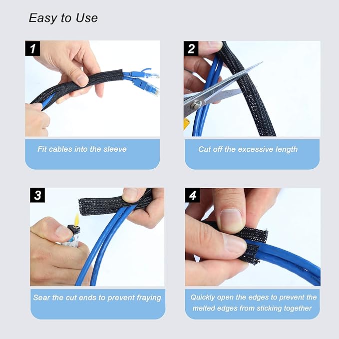 CrocSee 25ft - 3/4 inch Braided Cable Management Sleeve Cord Protector - Self-Wrapping Split Wire Loom for TV/Computer/Home Theater/Engine Bay - Black