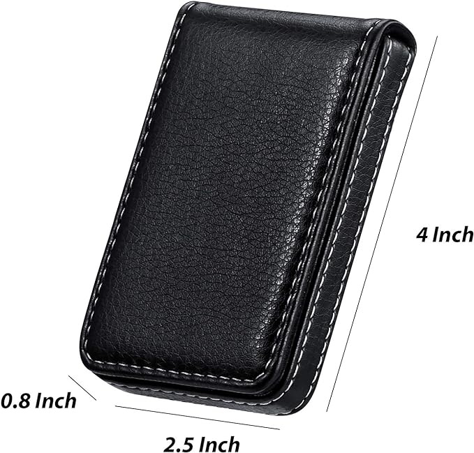 Outus 2 Pieces Business Card Holder, PU Leather Business Card Case Pocket Wallet with Magnetic Shut for Valentines Gift Men Women(Black and Coffee,Classic)