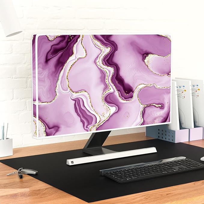 Baocicco Violet Gold Marble Waterproof Weatherproof and Dust-Proof TV Screen Cover 50, 51, 52 Inch for Home Office Creative TV Covers for TVs Screen Anti-Static Dustproof Protective