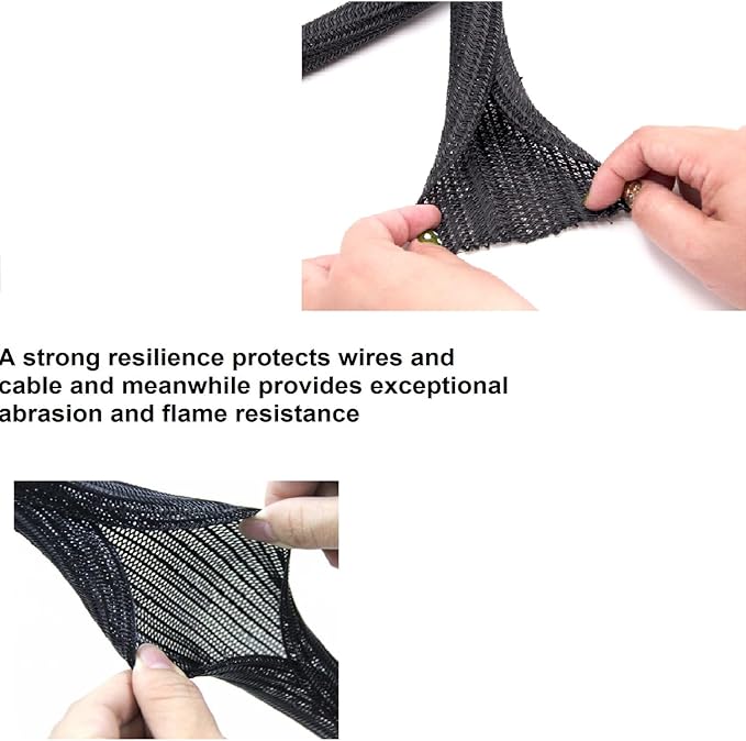 Summer Ready 2-Pack Split Sleeving Cable Protector (5FT, 5/8") - Chew Resistant Pet Proof Cord Cover for USB Power Audio Video, Home Office & Gaming Wire Loom - Black