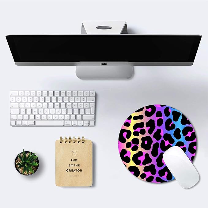 IMAYONDIA Cheetah Animal Print Gaming Mouse Pad,Colorful Leopard Round Mouse Pad Small,Color Pattern Personalized Design Mouse Pads,Non-Slip Rubber Base Mousepad for Laptop,Office Decor for Women Desk