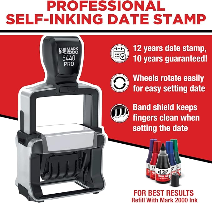 Mark 2000 5440 Professional Self Inking Date Stamp with Custom Text - Up to 4 Lines of Text