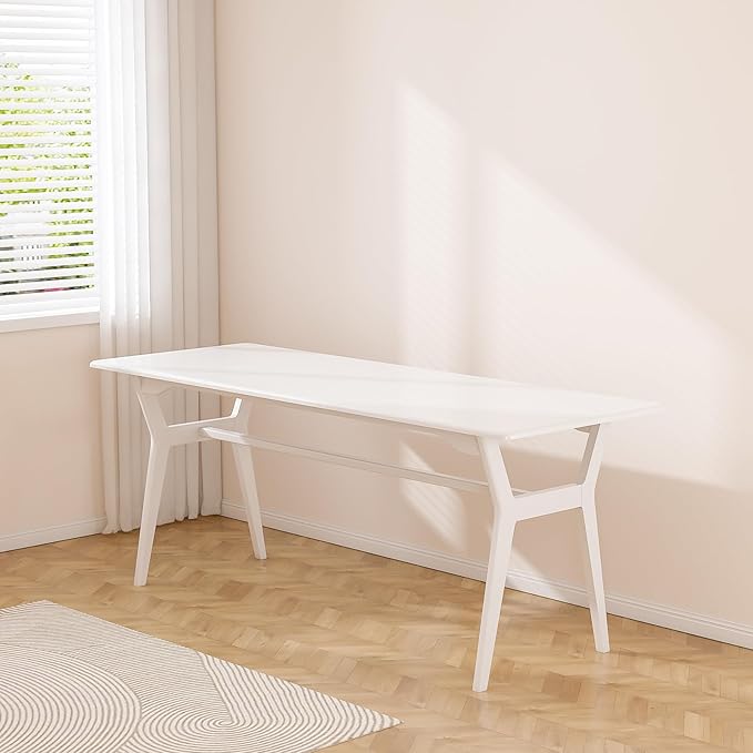 OSCHF Solid Wood Study Desk - 63" Double Long Computer Table for Home Office, 2-Person PC Workstation, White