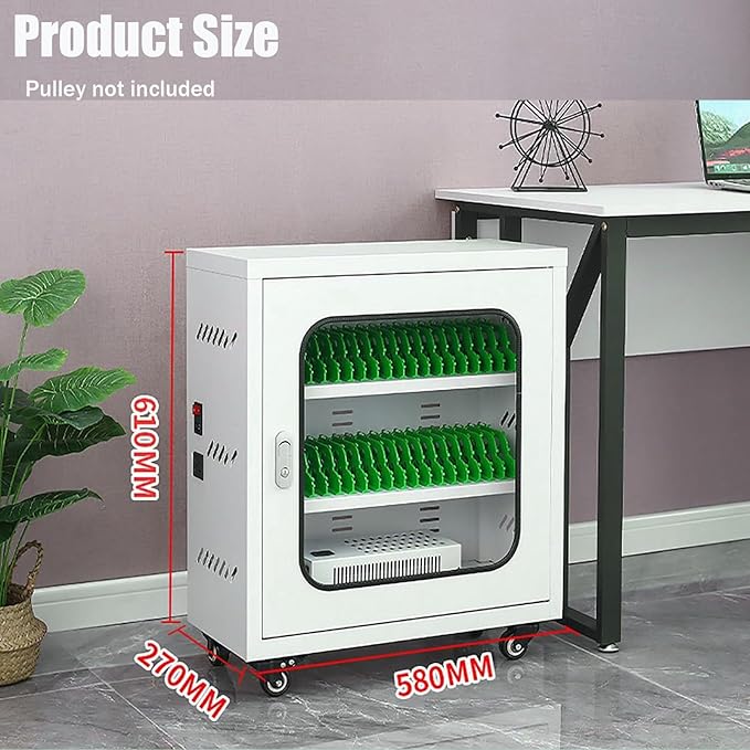 40-Slot Mobile Charging Station & Storage Cart - Secure Charging Locker Cabinet with Built-in Power, Wheels & Lock for Phones Portable Organizer for Classroom, Office, Hotel Use