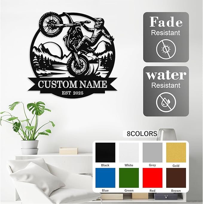 Custom Motorcycle Metal Signs Personalized Dirt Biker Name Sign Custom Garage Decor Motorbikes Wall Art Decor Motorcycle Sign Men Room Decorate Gifts for Men Husband Rider