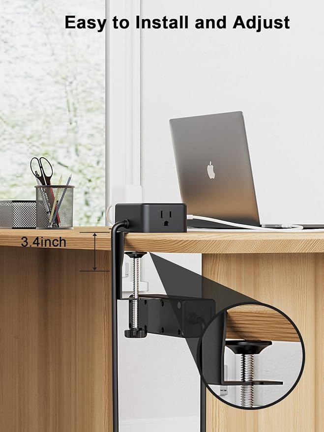 Desk Clamp Power Strip 13 Outlet 2USB-C Ports,2 USB-A Ports,Desktop Edge Mount Outlet Spaced Surge Protector Fast Charging Station, 6.6 Ft Extension Cord for Office Home.