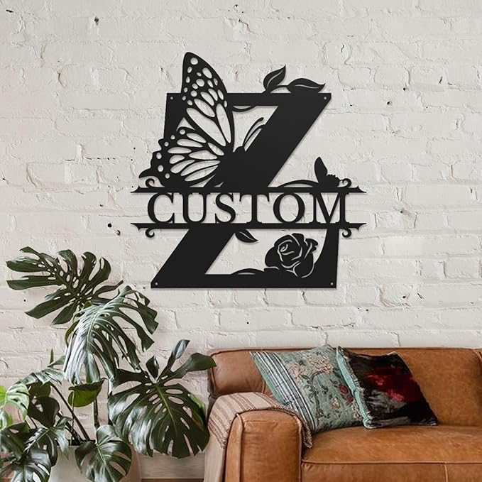 Personalized Custom Letter Name metal Signs,Custom Black Letter Monogram Wall Art Decor,Metal Signs Plaques Outdoor wall Decorative Signage (Z)
