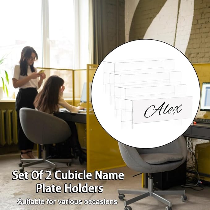 Cubicle Name Plate Holders Cubicle Name Plate Sign Holder Name Plate Bracket Double Sided Nameplates for Walls 2X8 PET Material Changeable Cubicle Name Plate Holder for School Office (8)