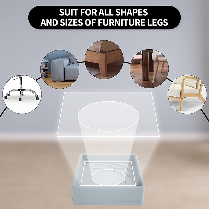 Furniture Coasters 8 Pcs 2”- Furniture Caster Cups Non Slip Furniture Pads Hardwoods Floors Non Skid Furniture Grippers, Rubber Furniture Feet, Anti Slide Floor Protector for Bed Couch Stoppers Gray