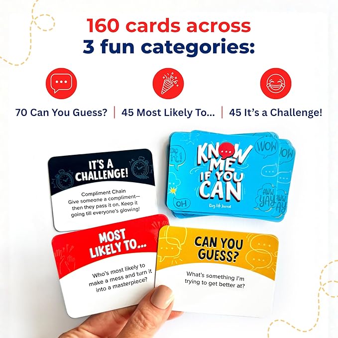 Big Life Journal - Know Me If You Can Connection Game, Fun Family Game for Kids, Teens & Adults, 160 Cards to Spark Conversation, Gratitude, Build Emotional Intelligence & Create Lasting Memories