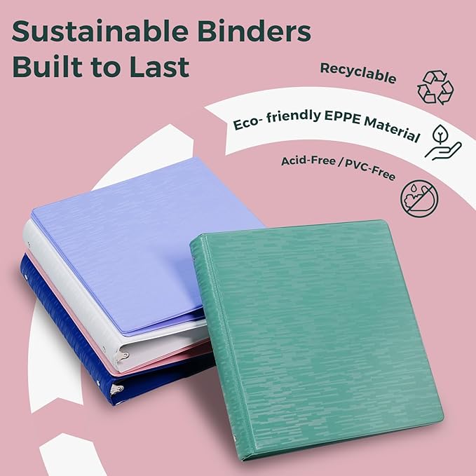 POPRUN 3 Ring Binder 1.5 Inch, PVC-Free, Holds 325 Sheets of 8.5 x 11 Paper, Extra Durable Organizer with 2 Pockets for School & Office, Heavy-Duty, 4 Pack, Pink