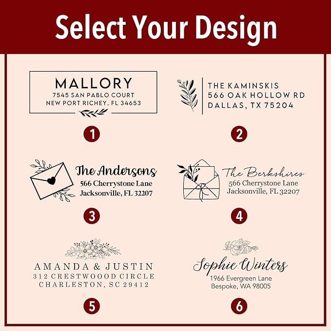 Custom Floral Address Stamp | Choose from 12 Designs | Multiple Ink Color Options | Envelope Return Address Stamp for Couple or Family (Design 9, Large)