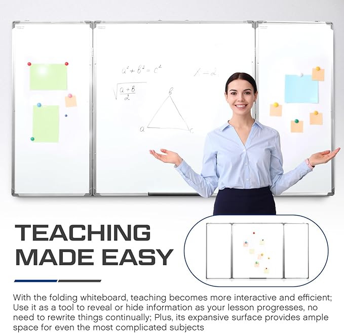 72” x 40” Foldable Whiteboard Dry Erase Board Large Tri Folding Whiteboard Magnetic Dry Erase Board, Wall Aluminium Frame and Pen Tray for Office, Home