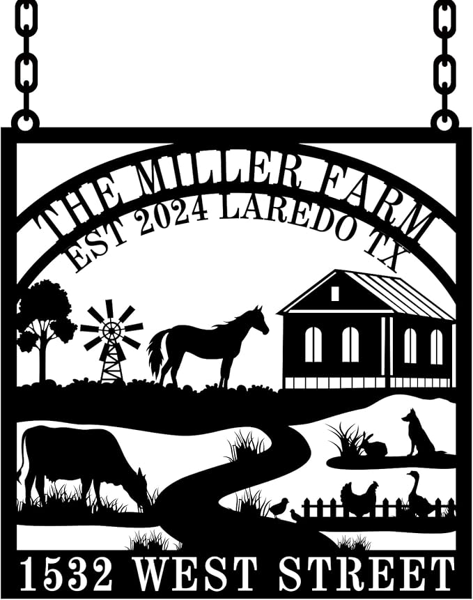 Custom Farmhouse Metal Sign | Personalized Last Name & Established Date Farm Scene Wall Art | Metal Farm Wall Art & Garden Decor | Unique Farmer Gift, Housewarming, or Ranch Decoration