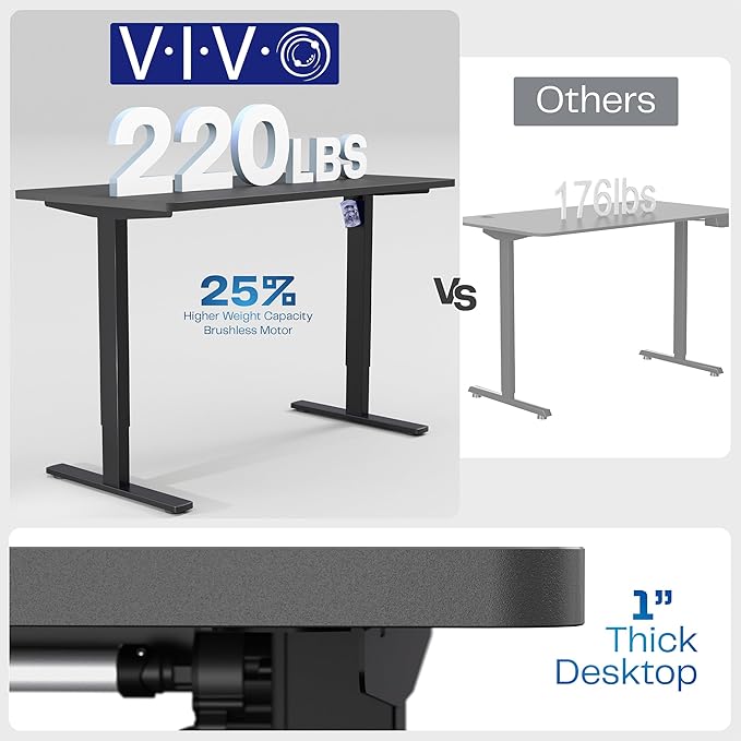 VIVO Electric 55 x 28 in Standing Desk, Memory Height Adjustment, 1B Series, Holds 220 lbs, One-Piece Black Top, Black Frame, DESK-KIT-1B55B