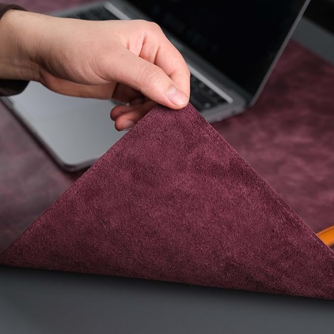 TORONATA Jersey Genuine Calfskin Leather Desk Pad, Office Desk Mat with Non-Slip Bottom, Smooth Surface for Mouse & Keyboard, Desk Protector (14.6x31.5 inches) (Purple)