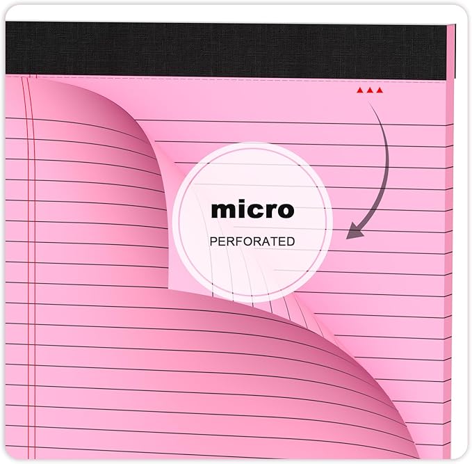 AILZFEI Pink Legal Pad Note Pads 8.5 x 11 inch, Wide Ruled Clear Print Writing Pads 30 Sheets/Pad, 20lb Colored Paper, Perforated Notepad with Sturdy Back (3 Pads Pink)
