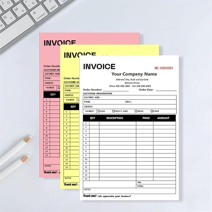 Custom Invoice Book in 3-Part /2-Part Receipt Book with Carbon Copies Personalized Carbonless Service Invoice Form Books Sales Order Book with Company Name Logo Address,E-Invoice Book