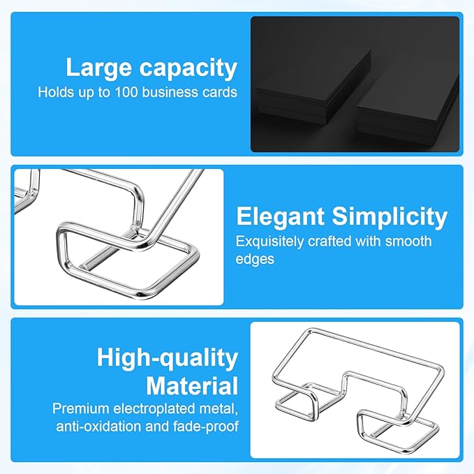 Grevosea 2 Pack Business Card Holder Desk Business Card Organizer Metal Desktop Cards Display Stand for Office Reception Event Conference Room Decor Desk Accessories (Silver)