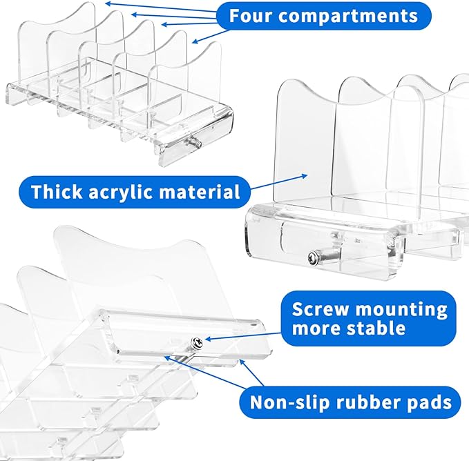 CaSZLUTION Acrylic Multi Device Organizer Stand Base for Portable Charger Power Banks, 4 Slots Desktop Storage Holder Compatible with USB Battery Pack, Phones and Tablets (Stand Only) - Clear