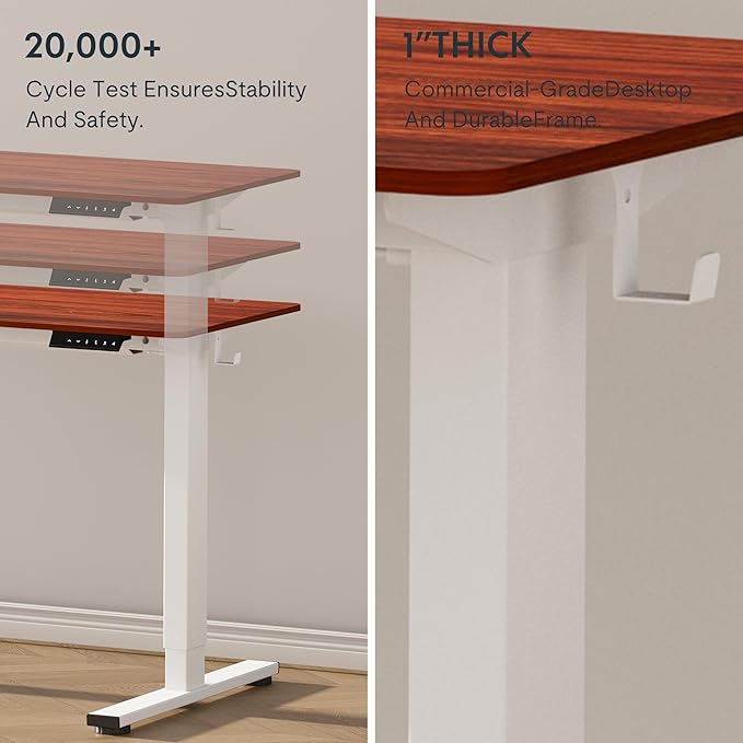 FLEXISPOT EN1 One-Piece Standing Desk with 1-Inch Thick Seamless Desktop, 40"x24" Electric Height Adjustable Desk for Home Office, Multi-Monitor Setups & Easy Assembly, Mahogany