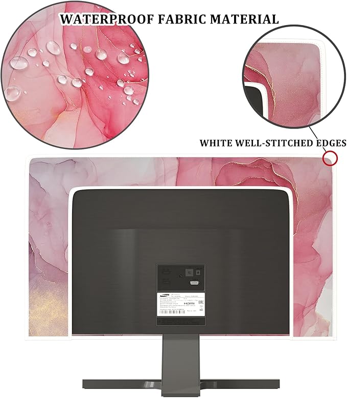 Baocicco Abstract Waterproof Television Cover with Pink Marble Design 37, 38, 39 Inch Full Body Covers for TV Screen Weatherproof Dust-Proof TV Screen Cover Sleeve Compatible with LED LCD OLED Desktop