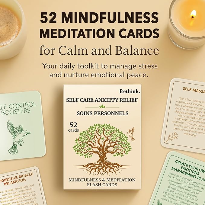 QUOKKA Self-Care & Anxiety Relief – 52 Mindfulness Cards for Stress Reduction and Emotional Balance | Grounding Exercises, Breathing Tools & Relaxation Techniques | Wellness Gift for Calm and Focus